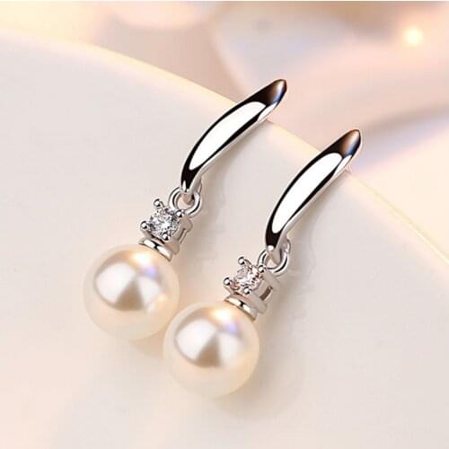 ANENJERY 925 Sterling Silver Pearl Zircon Earrings For Women Jewelry S-E183