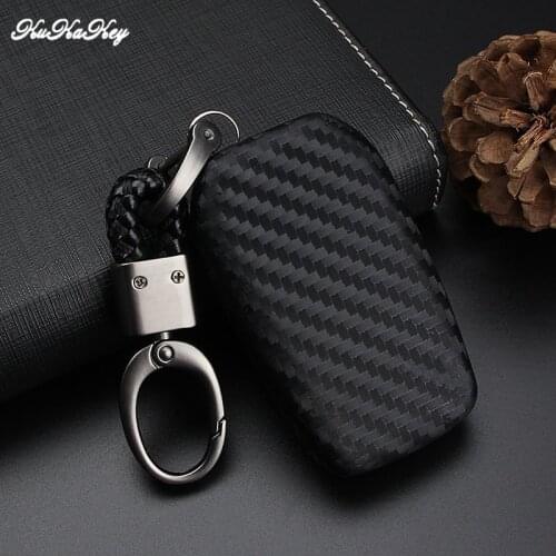 Carbon Fiber Pattern Key Cover with Key Ring For Toyota Camry 2018 Highlander Prado Crown Land Cruiser 200 Prius Vitz Rize RAV4
