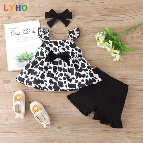 2021 Summer Clothes for Girls Set Toddler Girl Leopard Off Shoulder Blouse Shorts Pant 2 Pcs Suit Infant Gift Baby Clothing Kids