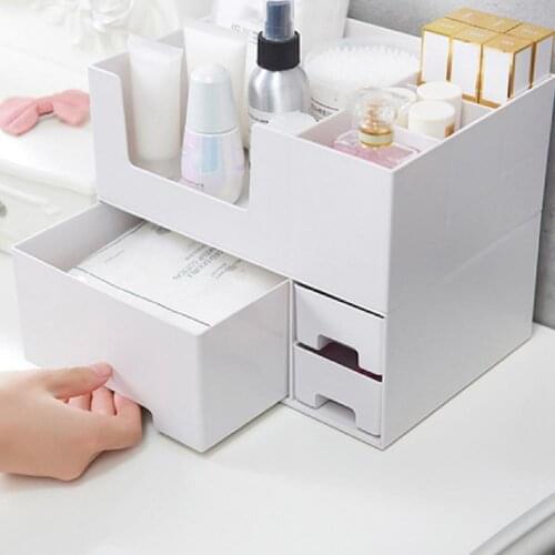 Double-layer Desktop Cosmetic Organizer Bathroom Large Capacity Cosmetic Storage Box Women Jewelry Lipstick Drawer Makeup Case