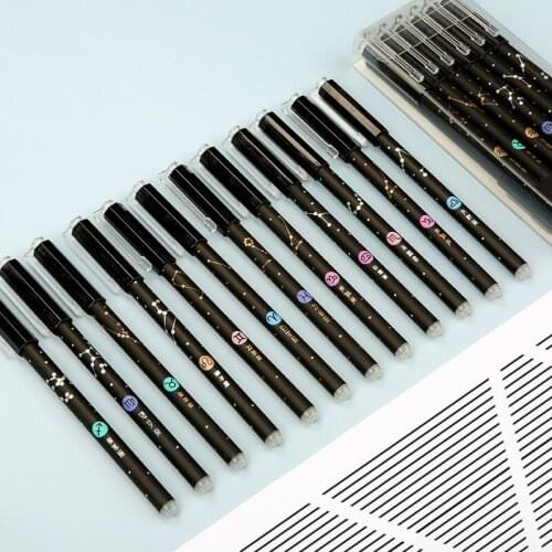 12pcs/set 0.5mm 12 Constellation Needles Erasable Gel pen Smooth Writing Blue Black Gel Ink Pen Erasable Refill Rod