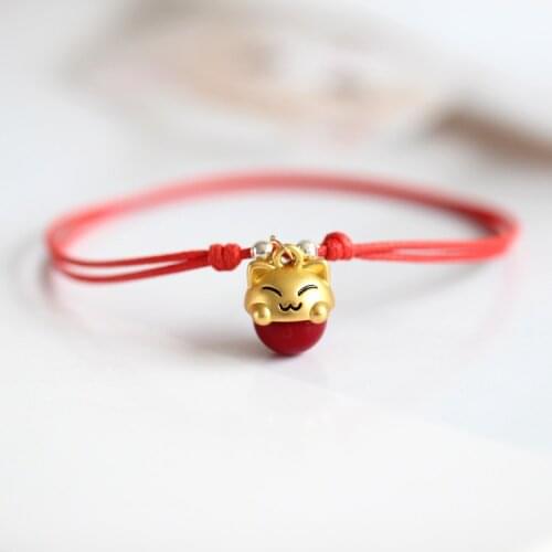 Artificial agate alloy color-plated sand gold lucky cat couple feet ornaments girlfriends and female cat anklets 0a1#2589