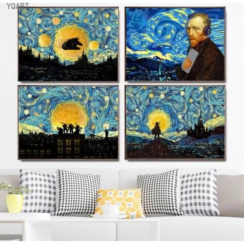 Famous Artist Van Gogh Starry Night Canvas Poster Abstract Landscape Painting Picture Classic Wall Art Print for Home Room Decor