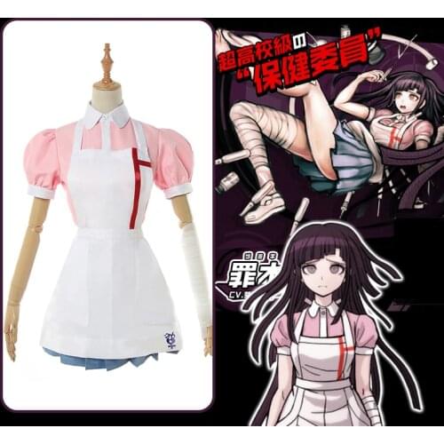 Mikan Tsumiki Cosplay Costume Anime Danganronpa V2 Short Shirt+Wig Helloween Party Nurse Maid Uniform For Women