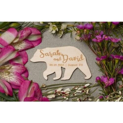 Bear save the date, Rustic Wedding invitation, Wood magnet, Custom save the date, Bear wedding magnet, Wood bear guest Favors