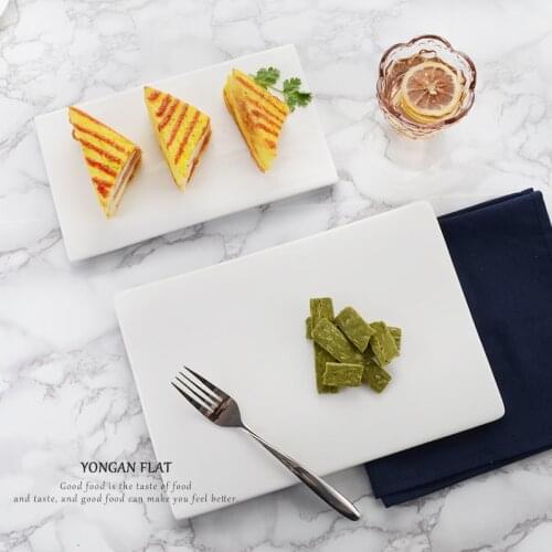 Fashion Pure White Ceramic Tableware Long Square Plate Western Flat Plate Sushi Tray Dessert Dish Tableware Kitchen Dinner Plate