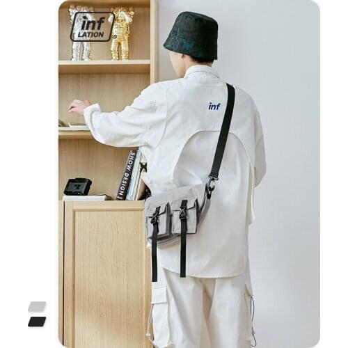 INFLATION Male Casual Shoulder Messenger Bag Black Color Cotton Crossbody Bag 410AI2020