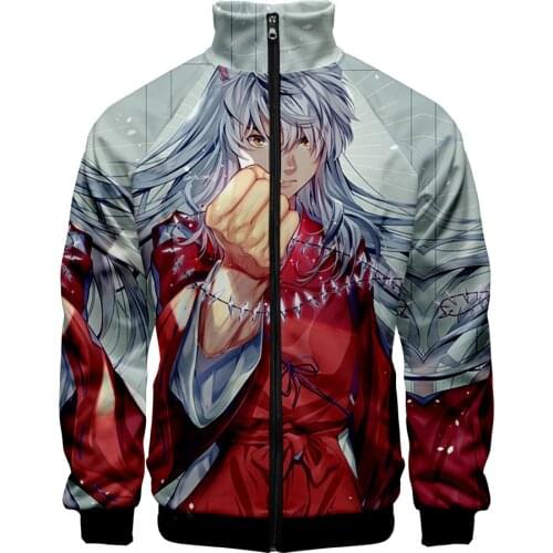 Men Inuyasha Jackets 3D printed Stand Collar Zipper Jacket Men Women Coat Inuyasha sweatshirt Ainme long sleeve Oversized Jacket