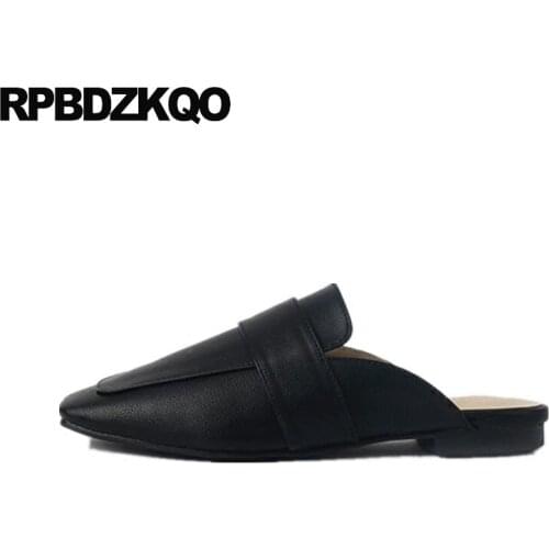 Vintage Size 9 Square Toe Ladies Slip On Slippers Designer Shoes Women Luxury 2018 Large Silver China Mules Flats Sandals Black