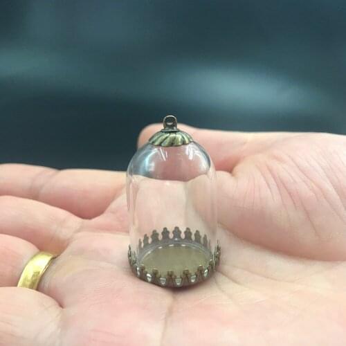 30x20mm diy bell jar tube shape glass globe bronze crown tray beads cap set glass bottle necklace pendant glass vial wed decor