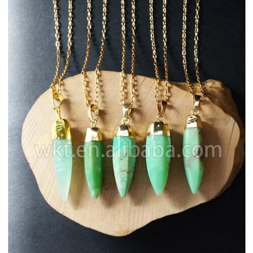 WT-N563 Fashion natural chrysoprase bullet point necklace,gorgerous green chrysoprase bullet point necklace in 24k gold trim