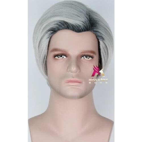 Halloween Descendant Carlos Performance Show Partially Short Hair Black and White Wig Cosplay Character Wig Set