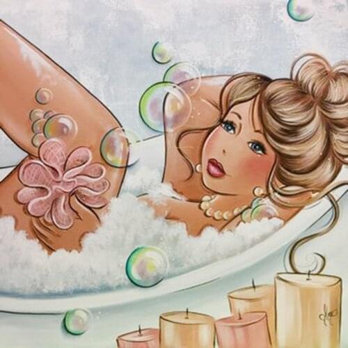 Full Round Drill 5D DIY Diamond Painting "Cartoon fat Shower woman" 3D Embroidery Cross Stitch Mosaic Home Decor Gift