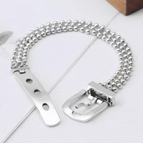 Adjustable Belt Buckle Chain Silver Color Bracelet Women Men Mesh Net Bracelet Bangle Jewelry pulseira para casamento