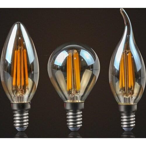 Retro Edison E27 E14 LED Filament Bulb Lamp 220V-240V Light Bulb C35 G45 A60 ST64 G80 G95 G125 Glass Bulb Vintage Candle Light
