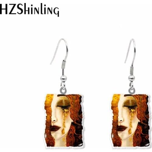 2020 New Klimit Oil Paintings Earring Golden Tears Acrylic Hook Earring Girl with a Pearl Epoxy Jewelry Earring