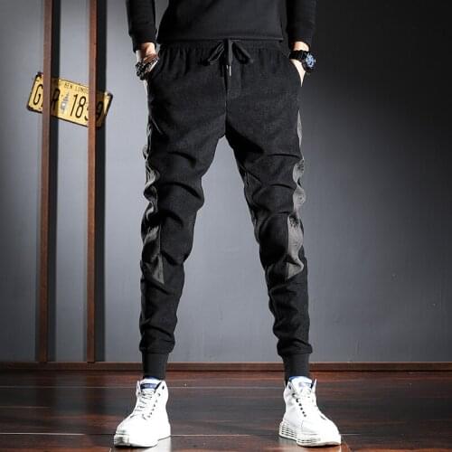New Men Sport Joggers Casual Pants Fashion Side Stripe Black Elastic Waist Trousers