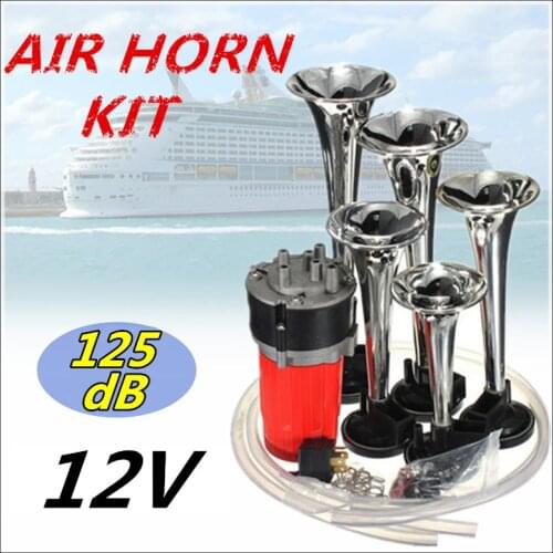 12V 125db 5 Silver Dixie Super Loud Car Trumpet Air Horn Musical Air Horn Duke Hazzard with Air Compressor for Car Truck Boats