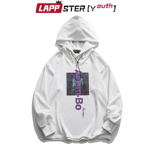 LAPPSTER-Youth Men Streetwear Harajuku Sweatshirts 2021 Pullover Men Graphic Hooded Hoodies Mens Autumn Black Cotton Hoodie