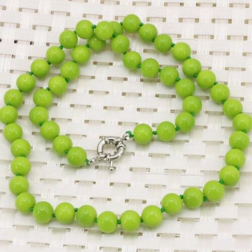 Green baking paint glass round beads 8mm chain necklace for women party gifts clavicle choker high grade jewelry 18inch B3220
