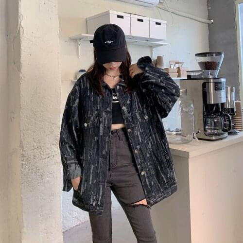 Spring And Autumn New Women Denim Jacket Trend Street Ripped Cotton Loose Single-Breasted All-Match Denim Jacket 9880