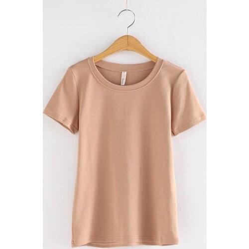 High Quality Summer Cotton T Shirt Women Elasticity Slim Solid Tee Shirt Female Short Sleeve Top Tees O-Neck T-shirt Women