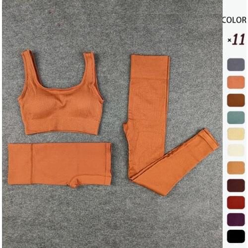 Women Energy Seamless Yoga Suits 3Pcs Summer Shorts+Sexy Bra High Waist Yoga Pants Girl Running Sets Fitness Gym Sets Sportswear