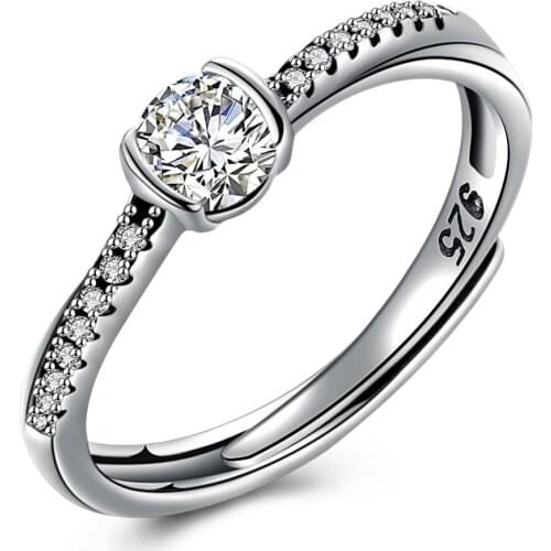 CR876 Classic Luxury 925 Sterling Silver Ring Zircon Wedding Jewelry Rings Engagement For Women open ring