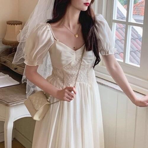 2021 Summer Evening Party Dresses Women Short Sleeve Elegant Midi Dress Female Korean Fashion Bandage Design Vintage Sweet Dress