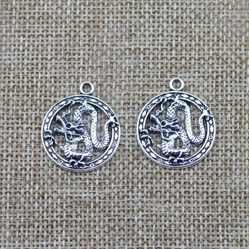 Newest 10Pieces 27*23mm Mixed Alloy Antique Silver Color Dragon Wicca Charms Keychain Pendant Accessory For DIY Jewelry Making