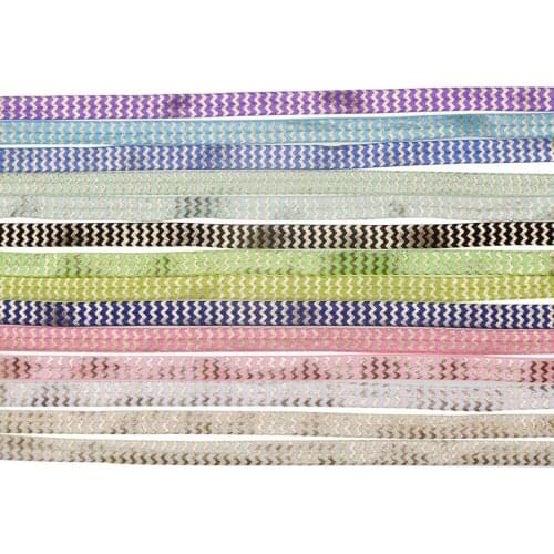 100yards/lot Gold Foil Chevron FOE Ribbon Fold Over Elastic For hair ties accessories welcome custom design
