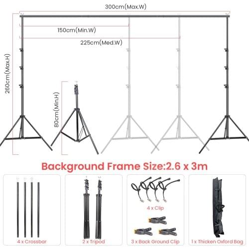 2.6mX 3m Backdrop Stand Holder 2m X 2m Adjustable Background Support System Stands Photography Studio Backdrops Bracekt