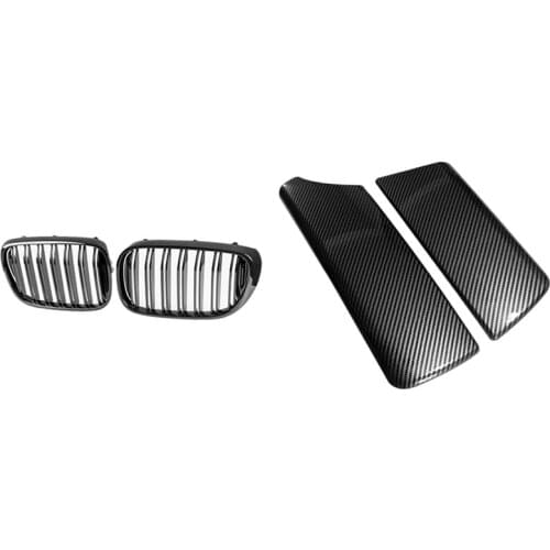 2 Set Car Accessories: 1 Set Car Double Front Kidney Grill Grille & 1 Set Center Armrest Box Covers Console Box