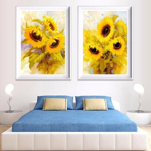 2 Panel Art Canvas Painting Home Decoration Modern Abstract Flower Sunflower Canvas Print Art Pictures Living Room Wall No Frame