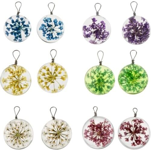 2pcs Real Dried Flower Glass Round Glass Floating Locket Pendant Necklace