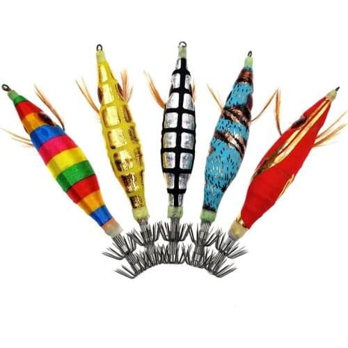 20Pcs Luminous Squid Hook 10cm 3D Big Eyes Squid Jigs Hooks Wood Shrimp Jigging Fishing Lures