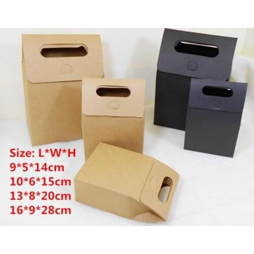 20pcs/lot-4size Blank Black Paper Kraft Craft Gift Bags with Handle Soap Candy Bakery Cookie Biscuits Packaging Boxes