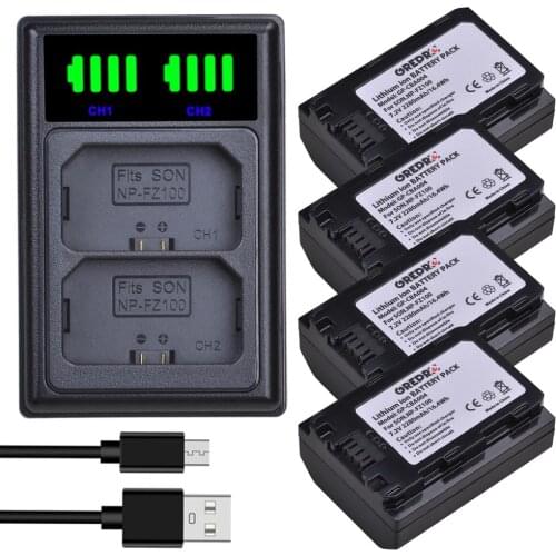 4 Pcs NP FZ100 NP-FZ100 NPFZ100 Battery + LED Dual Charger with type-C port for Sony BC-QZ1 a7R III a7 III ILCE-9 a9 9R 9S