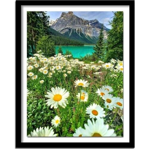 5D Natural Landscape Diamond Embroidery Daisy Diamond Painting Full Round Flower Diamond Needlework Canvas by Numbers