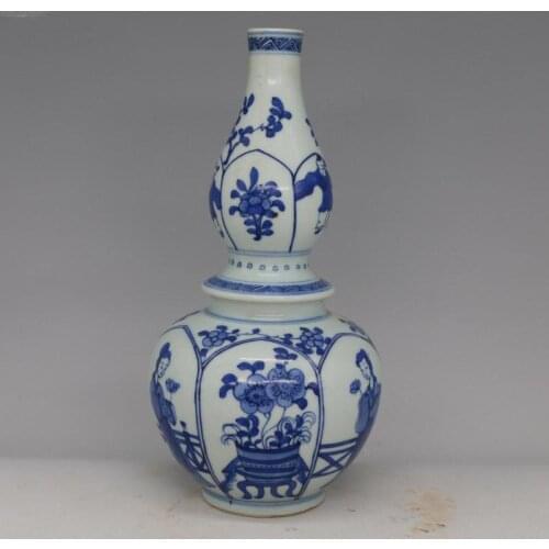 6Antique QingDynaty Hand-made Porcelain vase,Blue & white porcelain gourd bottle,hand-painted crafts,Home Decorations&Collection