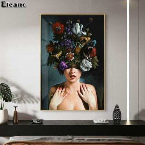 Flowers Bee on The Sexy Woman Mans Head Canvas Painting Abstract Living Room Decoration Wall Pictures Nordic Art Poster Decor