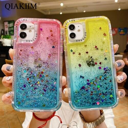 Shining Glitter Gradient Transparent Phone Case For iPhone 11 12 Pro Max XR XS X 7 8 6 6S Plus Quicksand Shockproof Bumper Cover