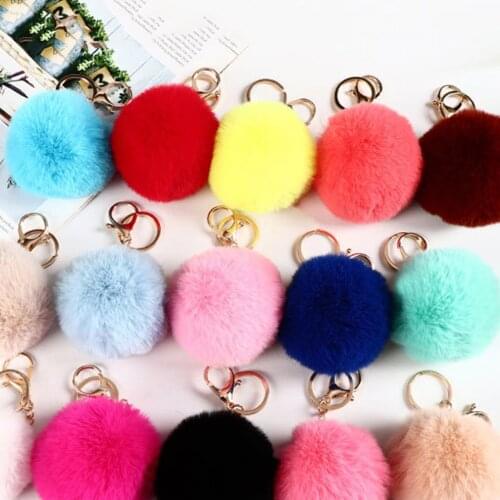 Fluffy Fur Pom Keychain Soft Faux Rabbit Fur Ball Car Keyring Pompom Key Chains Key holder Women Bag Pendant Jewelry Gifts 1pcs