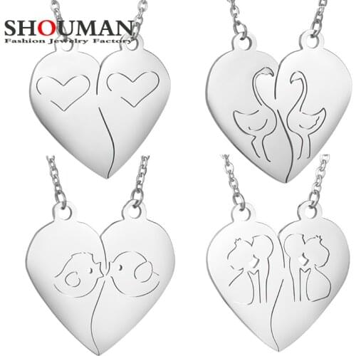 SHOUMAN Stainless Steel Necklace For Women Girl Heart Choker Chain Pendant Gold Necklaces Engagement Jewelry