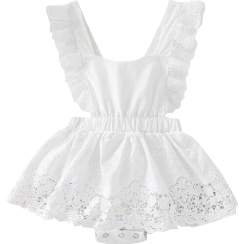 Citgeett Summer Infant Baby Girls Casual Bodysuit White Solid Color Sleeveless Square Collar Lace Hem Clothes