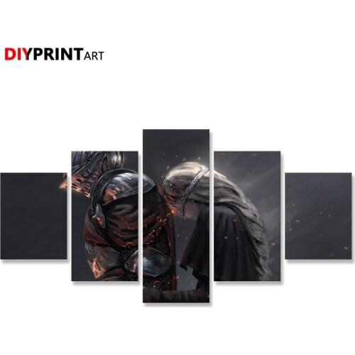 Dark Soul 3 Knight Flame Keeper 5 Panels Canvas Wall Art Wall Pictures for Living Room A2014