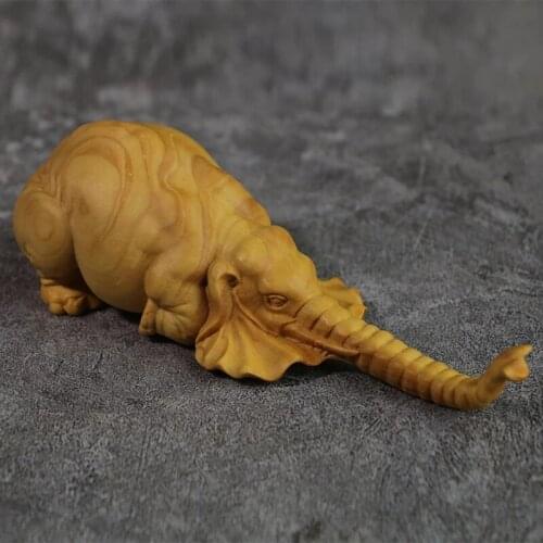 Wooden 13cm Elephant Pen Holder Wood Carving Solid Chinese Culture Four Treasures of the Study