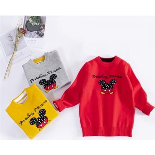 Disney Children Baby Boys Girls Sweater Mickey Mouse Knitted Clothes Cartoon Long Sleeve Pullover Tops Winter Unisex Bottoming