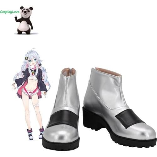 YouTuber Vtuber Kagura Nana Silver Black Shoes Cosplay Long Boots Leather Custom Made For Party Christmas Halloween