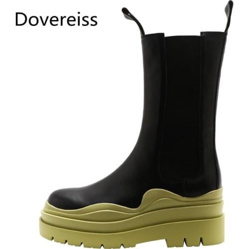 Dovereiss Fashion Womens Shoes Winter Sexy Genuine Leather Slip On Concise Casual Mature 5.5CM Half Boots 40